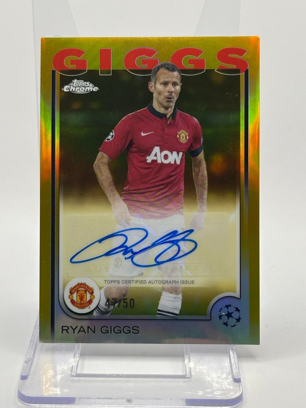 2025-26 Topps Chrome UEFA Ryan Giggs Gold Refractor Auto 47/50 SP Man United